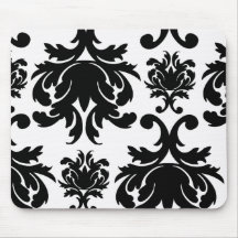 ornate formal black white damask mouse mats