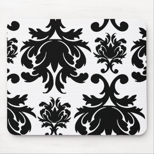 ornate formal black white damask mouse mats