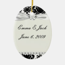 ornate formal black white damask christmas ornament