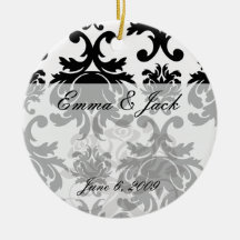 ornate formal black white damask christmas ornament