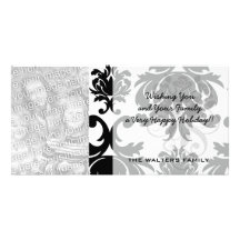 ornate formal black white damask photo greeting card