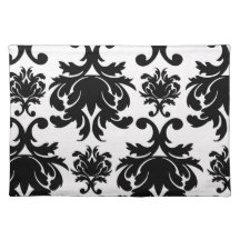 ornate formal black white damask placemat