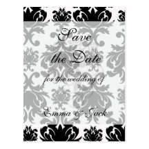 ornate formal black white damask post card