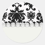 ornate formal black white damask round stickers