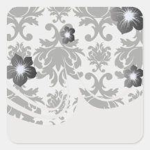 ornate formal black white damask square sticker