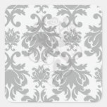 ornate formal black white damask square stickers