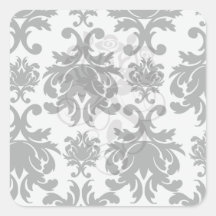 ornate formal black white damask square stickers