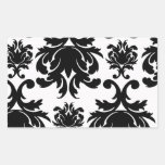 ornate formal black white damask rectangular stickers