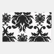 ornate formal black white damask rectangular stickers