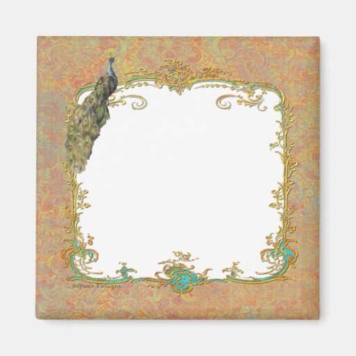 Ornate Peacock n Paisley Art Design Magnets