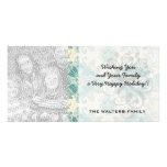 ornate teal green and cream damask pattern customised photo card