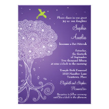 Ornate Tree of Life Purple Bat Mitzvah Personalised Invites