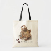 Otters left footprints on my heart Funny Animal Tote Bags