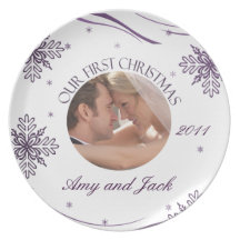 Our First Christmas Photo Plate Purple & White Sno