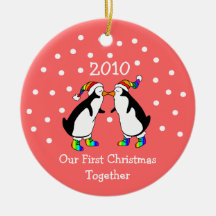 Our First Christmas Together 2010 (GLBT Penguins) Christmas Tree Ornaments