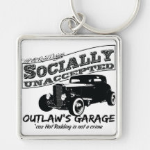 Outlaw's Garage. Socially unaccepted Hot Rods Key Chain