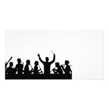 Outline of conductor and band black on white picture card