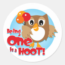 Owl 1st Birthday Round Sticker