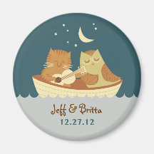 Owl and Pussycat (Blue) Wedding Save the Date Refrigerator Magnet