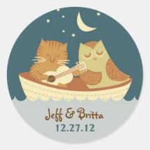 Owl and Pussycat (Blue) Wedding Sticker