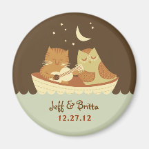 Owl and Pussycat Wedding Save the Date Refrigerator Magnet