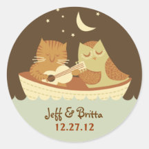 Owl and Pussycat Wedding Seal / Favour Sticker