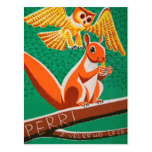 Owl and Squirrel Retro Czech Movie Poster Postcard