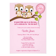 Owl Baby Shower Invitations Girl Mummy Daddy