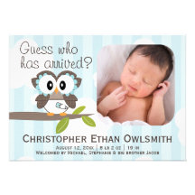 Owl Birth Announcement Boy