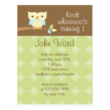 Owl Birthday Party Invitation Post Card