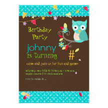 Owl, birthday party invitations