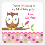 Owl Birthday Party Thank you Favour Stickers Label