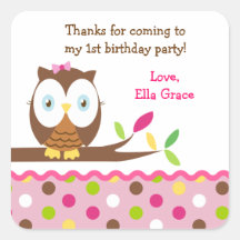 Owl Birthday Party Thank you Favour Stickers Label
