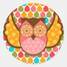 Owl Boheme Pink & Brown Round Stickers