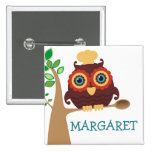 Owl chef wooden spoon cooking baking name tag button