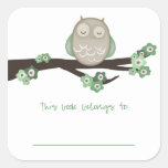 Owl & Cherry Blossoms {Green} | Bookplates Stickers