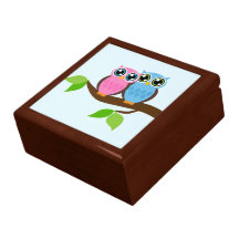 Owl Couple on a Branch Gift Box