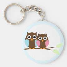 Owl couple on a branch keychain