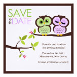 Owl Couple Wedding Save the Date Personalised Announcement