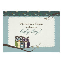 Owl Family Baby Shower for Boy Personalized Invitation