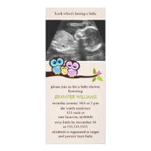Owl Family Sonogram Photo Baby Shower Invitations
