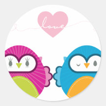 OWL LOVE :: bright girl + boy Round Sticker