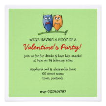Owl Love green Valentine's Party Invitation