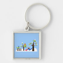 Owl Owls Birds Winter Snow Cute Tree Cartoon Key Chains
