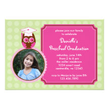 Owl Preschool Graduation Photo Invitation