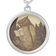 Owl Reading a book by Moonlight Personalized Necklace