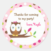 Owl Round  Favour Stickers Labels Envelope seals