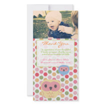 Owl Thank You Note Baby Girl Photo Template Photo Greeting Card