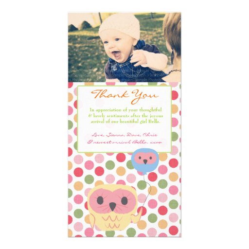 Owl Thank You Note Baby Girl Photo Template Photo Greeting Card