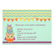 Owl Trio Birthday Party Invitation - 2 sided print